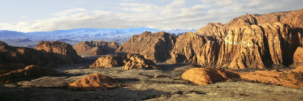 Rock formations at sunrise Snow Canyon State Park Utah USA Canvas Art - Panoramic Images (27 x 9)