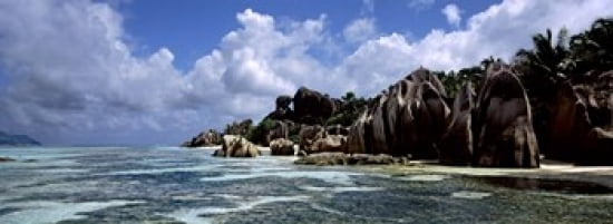Rock formations at the coast Anse Source dArgent La Digue Island Seychelles Canvas Art - Panoramic Images (36 x 13)
