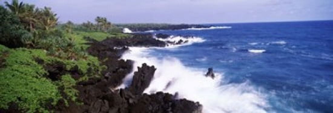 Rock formations at the coast Hana Coast Black Sand Beach Hana Highway Waianapanapa State Park Maui Hawaii USA Canvas Art - Panoramic Images (18 x 7)