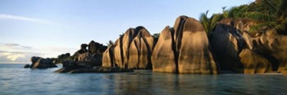 Rock formations at the waterfront Anse Source Dargent Beach La Digue Island Seychelles Canvas Art - Panoramic Images (18 x 6)