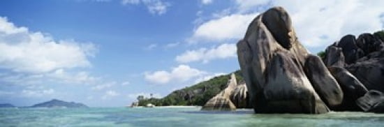 Rock formations at the waterfront Anse Source Dargent Beach La Digue Island Seychelles Canvas Art - Panoramic Images (36 x 12)