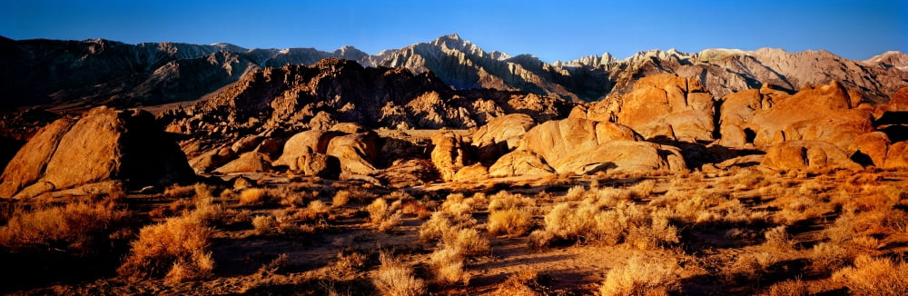Rock formations in a desert Alabama Hills Californian Sierra Nevada California USA Canvas Art - Panoramic Images (27 x 9)