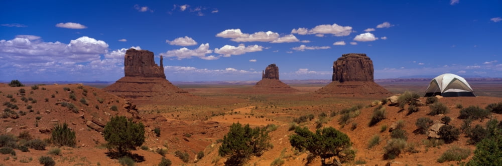 Rock formations in a desert The Mittens Monument Valley Arizona-Utah USA Canvas Art - Panoramic Images (12 x 36)