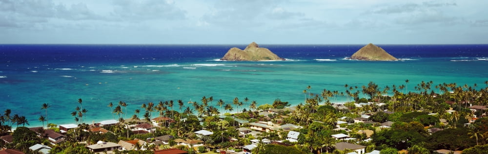 Rock formations in the Pacific Ocean Lanikai Beach Oahu Hawaii USA Canvas Art - Panoramic Images (36 x 12)