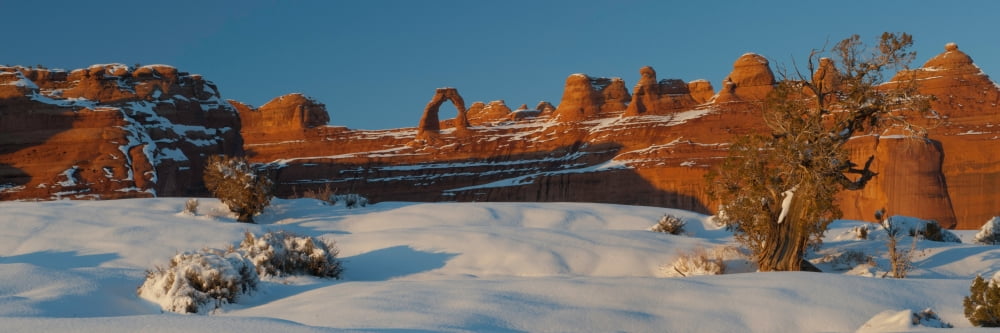 Rock formations in winter Delicate Arch Delicate Arch Viewpoint Arches National Park Utah USA Canvas Art - Panoramic Images (6 x 18)