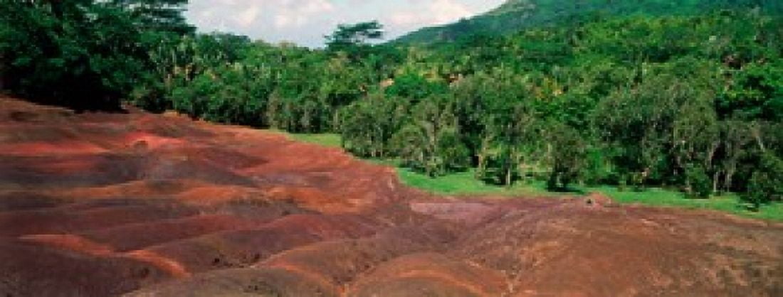 Rock formations on a landscape Chamarel Coloured Earths Chamarel Mauritius island Mauritius Stretched Canvas - Panoramic Images (15 x 6)