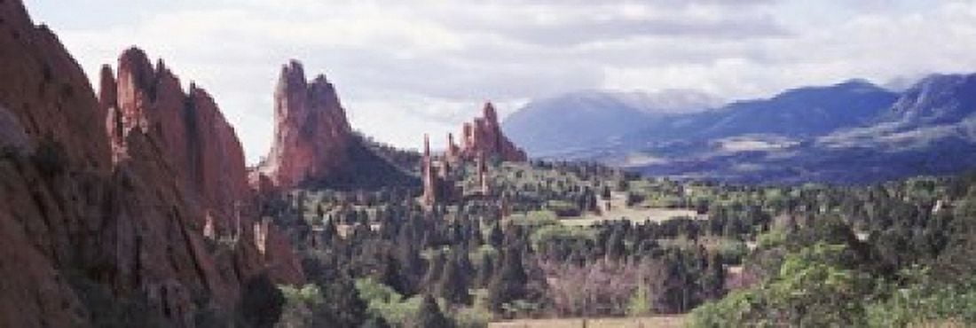 Rock formations on a landscape Garden of The Gods Colorado Springs Colorado USA Canvas Art - Panoramic Images (18 x 6)