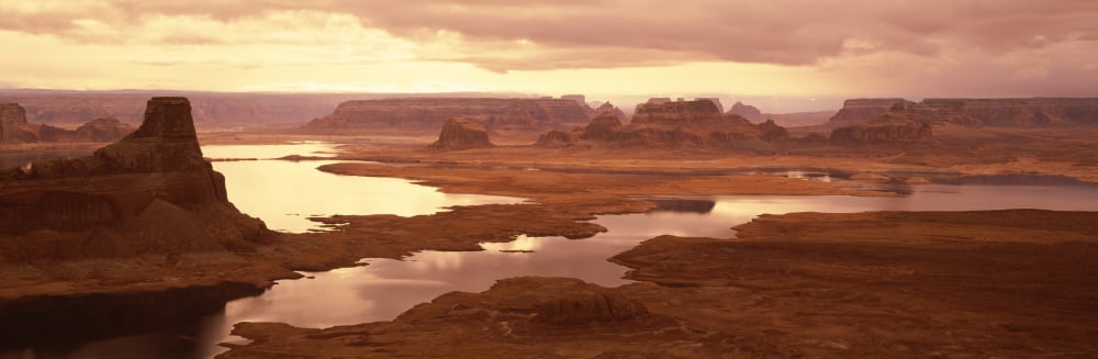 Rock formations on a landscape Lake Powell Utah Arizona USA Canvas Art - Panoramic Images (36 x 12)