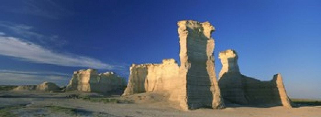 Rock formations on a landscape Monument Rocks Gove County Kansas USA Canvas Art - Panoramic Images (18 x 7)