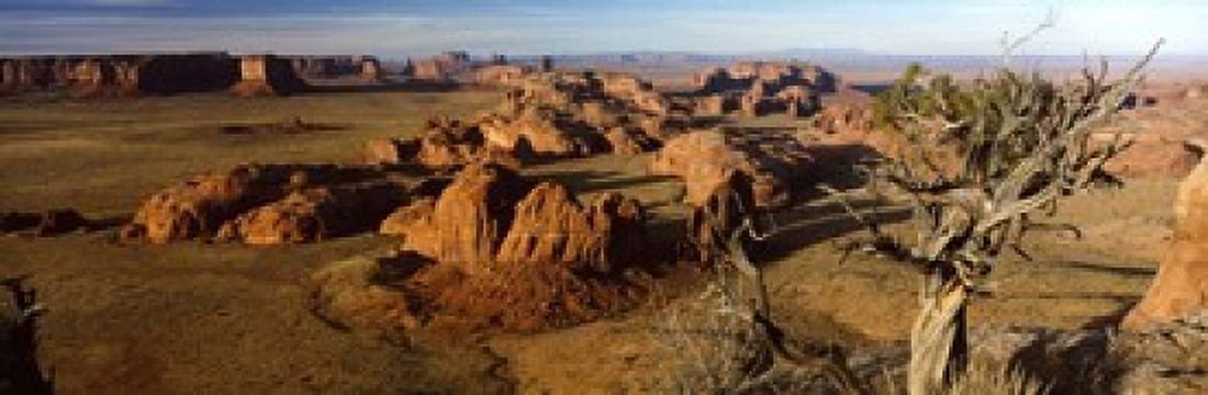 Rock formations on a landscape Monument Valley Arizona USA Canvas Art - Panoramic Images (18 x 6)