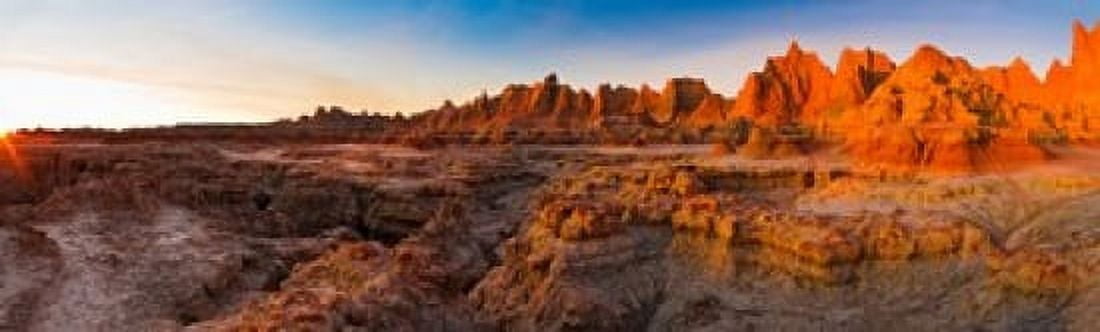 Rock formations on a landscape at sunrise Door Trail Badlands National Park South Dakota USA Canvas Art - Panoramic Images (38 x 12)