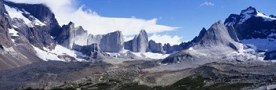 Rock formations on a mountain range Torres Del Paine National Park Patagonia Chile Canvas Art - Panoramic Images (36 x 12)