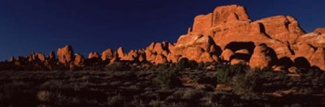 Rock formations on an arid landscape Arches National Park Moab Grand County Utah USA Canvas Art - Panoramic Images (18 x 6)