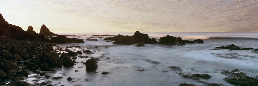 Rock formations on beach at sunrise Las Rocas Beach Baja California Mexico Canvas Art - Panoramic Images (36 x 12)