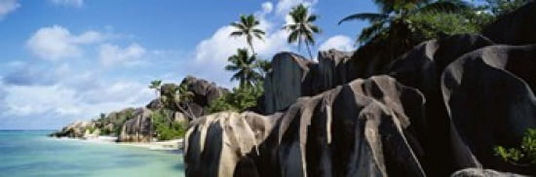 Rock formations on the beach Anse Source Dargent Beach La Digue Island Seychelles Canvas Art - Panoramic Images (18 x 6)