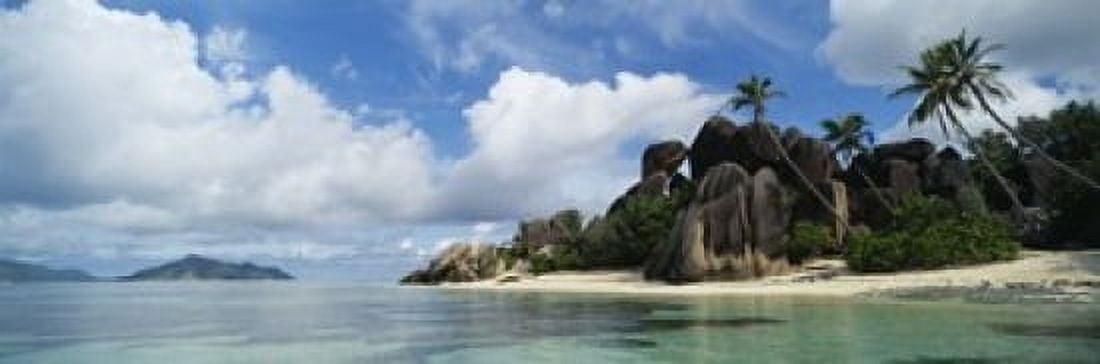 Rock formations on the beach Anse Source Dargent Beach La Digue Island Seychelles Canvas Art - Panoramic Images (18 x 6)