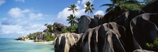 Rock formations on the beach Anse Source Dargent Beach La Digue Island Seychelles Canvas Art - Panoramic Images (36 x 12)