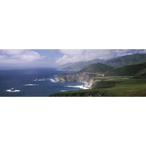 Rock formations on the beach Bixby Bridge Pacific Coast Highway Big Sur California USA Canvas Art - Panoramic Images (36 x 12)