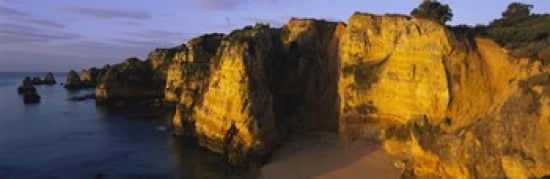 Rock formations on the beach Lagos Algarve Portugal Canvas Art - Panoramic Images (36 x 12)