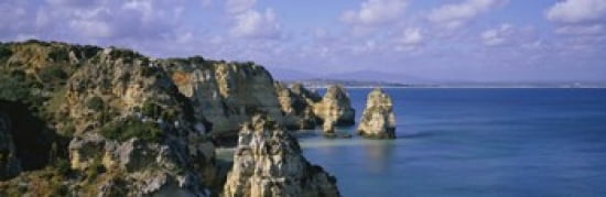 Rock formations on the beach Lagos Algarve Portugal Canvas Art - Panoramic Images (36 x 12)