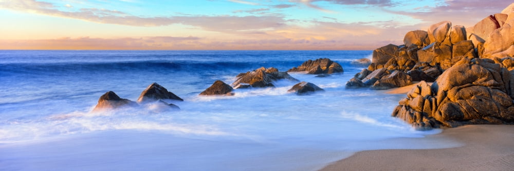 Rock formations on the beach at sunrise Lands End Cabo San Lucas Baja California Sur Mexico Canvas Art - Panoramic Images (36 x 12)