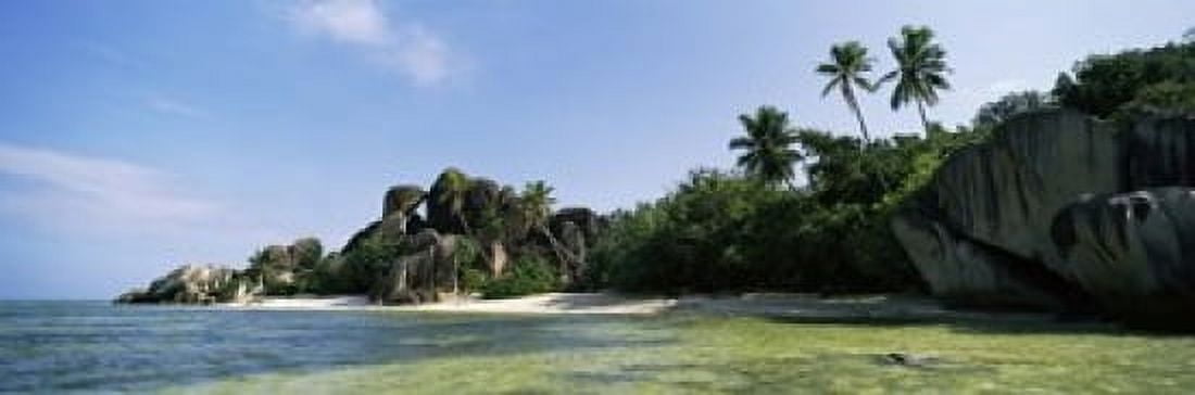 Rock formations on the coast Anse Source dArgent La Digue Island Seychelles Canvas Art - Panoramic Images (18 x 6)