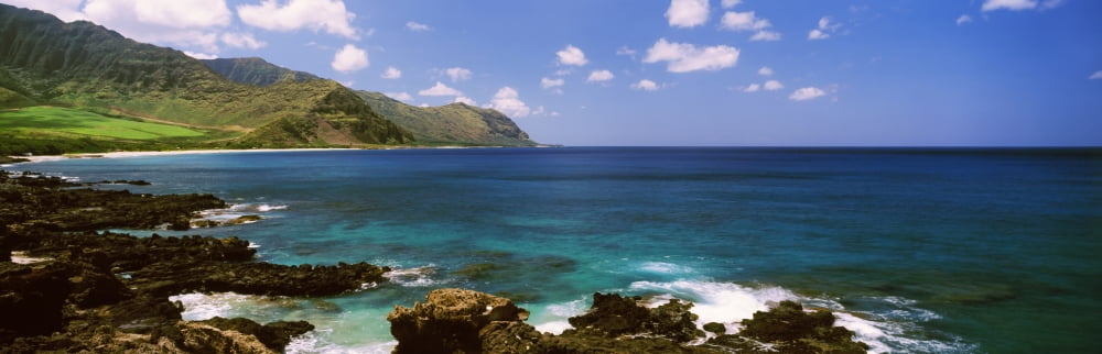Rock formations on the coast Oahu Hawaii USA Canvas Art - Panoramic Images (36 x 12)