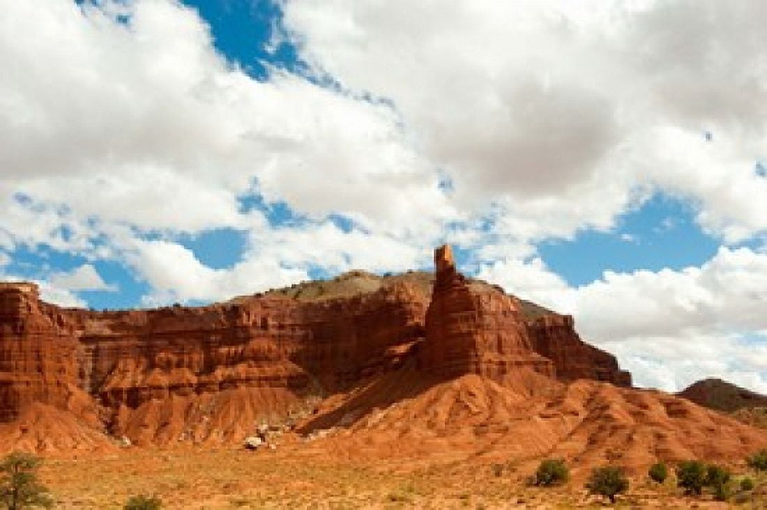 Rock formations under the cloudy sky Capitol Reef National Park Utah USA Canvas Art - Panoramic Images (36 x 24)