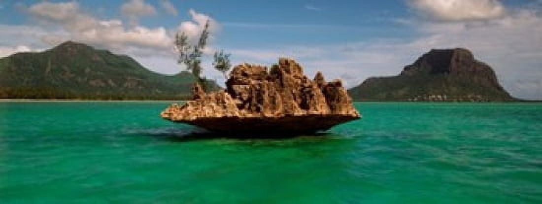 Rock in Indian Ocean with mountain the background Le Morne Mountain Mauritius Island Mauritius Canvas Art - Panoramic Images (15 x 6)