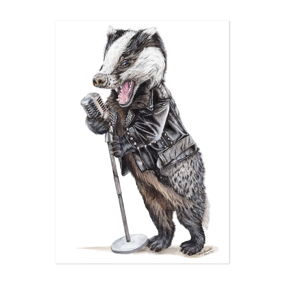 Rock'n Badger - Painting Humor Pop Art Surrealism Unframed Wall Art Print 20 x 30 inches