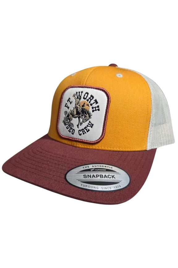 Ft Worth Rodeo Crew Logo Adjustable Snapback Cap Hat, Mustard