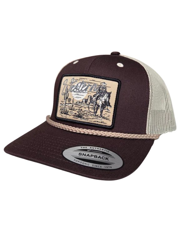 Western Logo Patch Adjustable Snapback Cap Hat, Brown