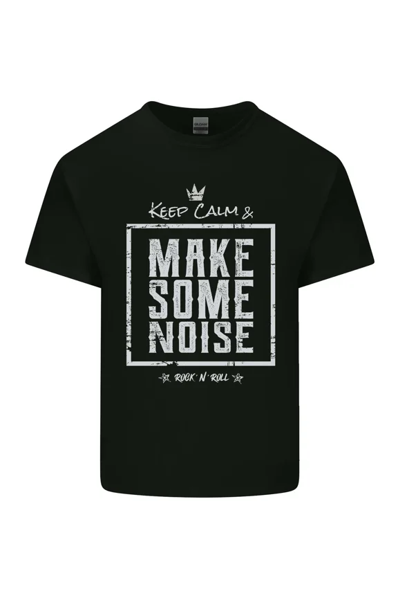 Rock n Roll Keep Calm and Make Some Noise Funny Music Fan Slogan Unisex T-Shirt, up to size 5XL