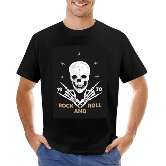 Rock-n-Roll Music Grunge Typography Men’s Graphic T-shirt Vintage Short Sleeve Sport Tee Black 5XL