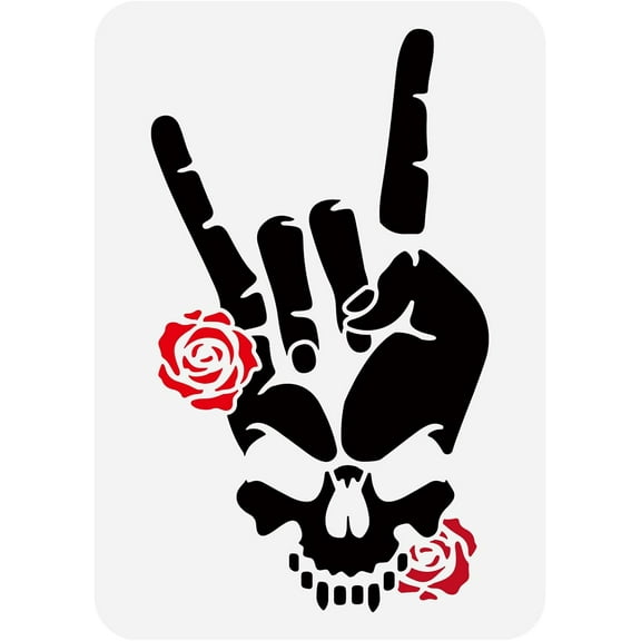 Rock 'n' Roll Painting Stencil 11.7x8.3inch Rock Gesture Drawing Template Devil's Horns Stencil Bones Plastic Stencil Decorative Roses Stencil for Painting on Wood Wall White