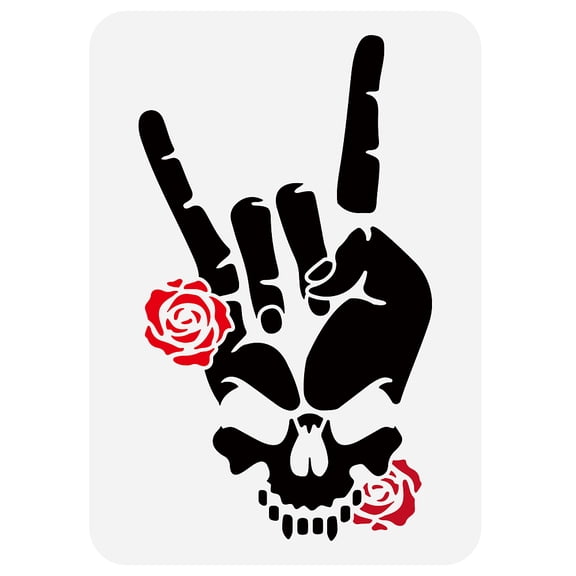 Rock 'n' Roll Painting Stencil 11.7x8.3inch Rock Gesture Drawing Template Devil's Horns Stencil Bones Plastic Stencil Decorative Roses Stencil