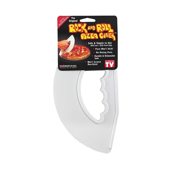 Rock and Roll Pizza Cutter, Plastic, Non-Stick, Rocking, 9 inch, Made in USA, White