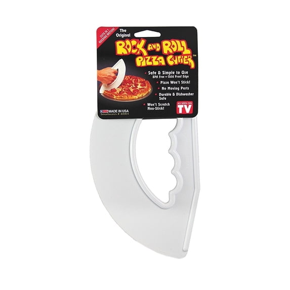 Rock and Roll Pizza Cutter, Plastic, Non-Stick, Rocking, 9 inch, Made in USA, White