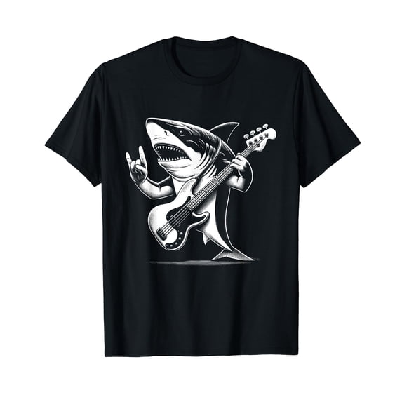 Rock n Roll Shark Playing Bass Guitar Funny Men Womens Shark T-Shirt
