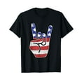 thumbnail image 1 of Rock n Roll Shirt USA Flag Horns Sign Retro Concert Band Black T-Shirt, 1 of 5