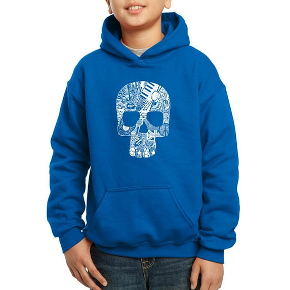 Rock n Roll Skull - Boy's Word Art Hooded Sweatshirt