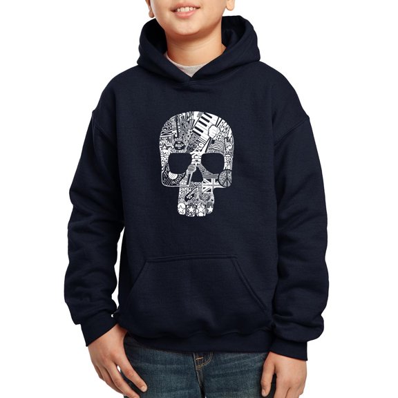 Rock n Roll Skull - Boy's Word Art Hooded Sweatshirt