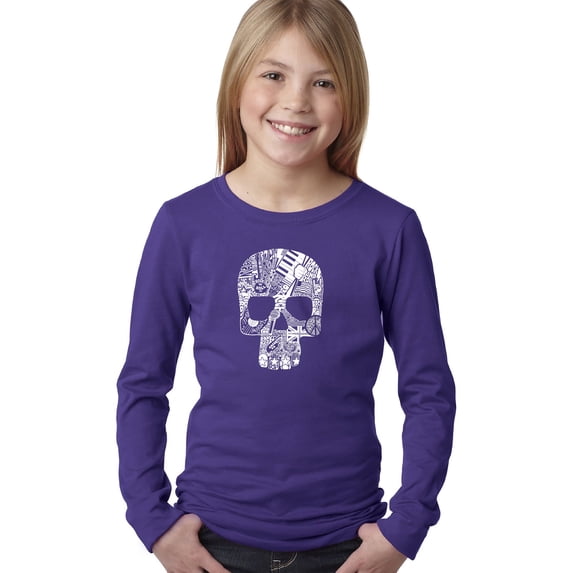 Rock n Roll Skull - Girl's Word Art Long Sleeve T-Shirt
