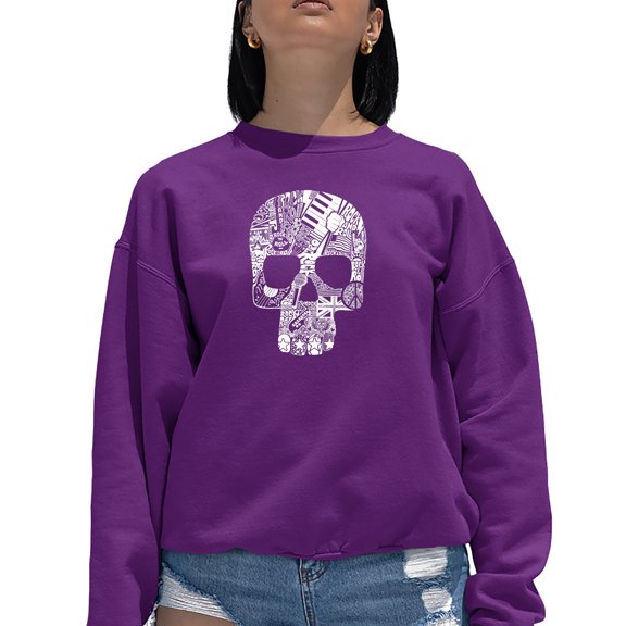 Rock n Roll Skull - Women's Word Art Crewneck Sweatshirt