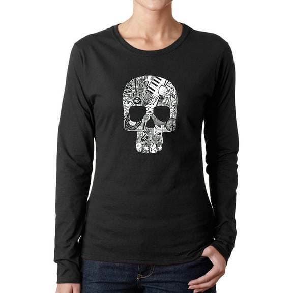 Rock n Roll Skull - Women's Word Art Long Sleeve T-Shirt