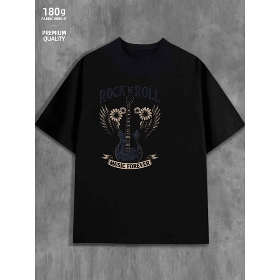 Rock'n'Roll Tee mens 180G 100% Cotton black Funny Unisex Shirt Cotton tshirts Fashion Unisex Shirt Crewneck tshirts Classic Unisex Shirt Short Sleeve tshirts Casual Unisex Shirt Graphic tshirts