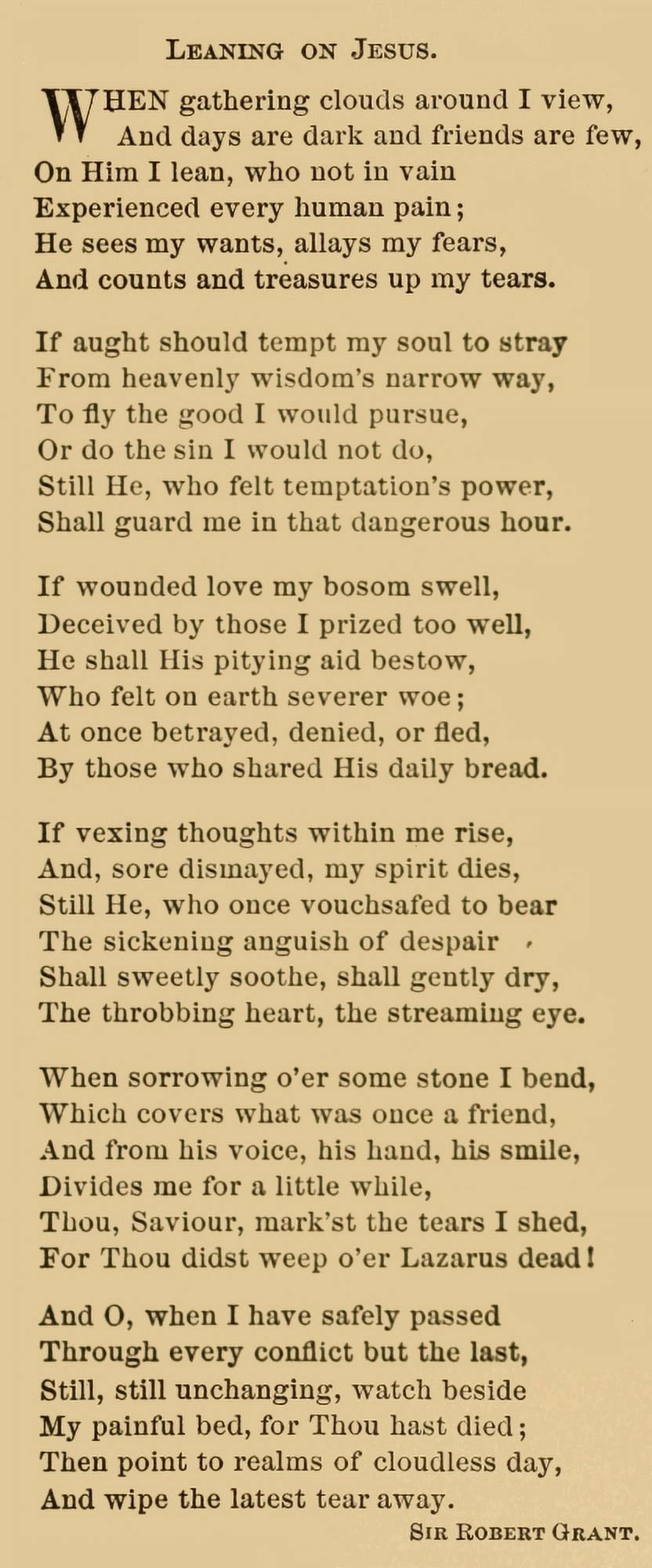 Rock of Ages Poetry 1870 Leaning on Jesus Canvas Art - Robert Grant (18 x 24)