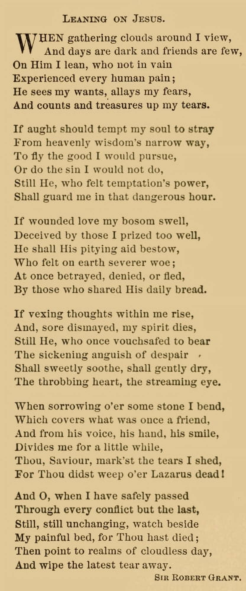 Rock of Ages Poetry 1870 Leaning on Jesus Canvas Art - Robert Grant (24 x 36)