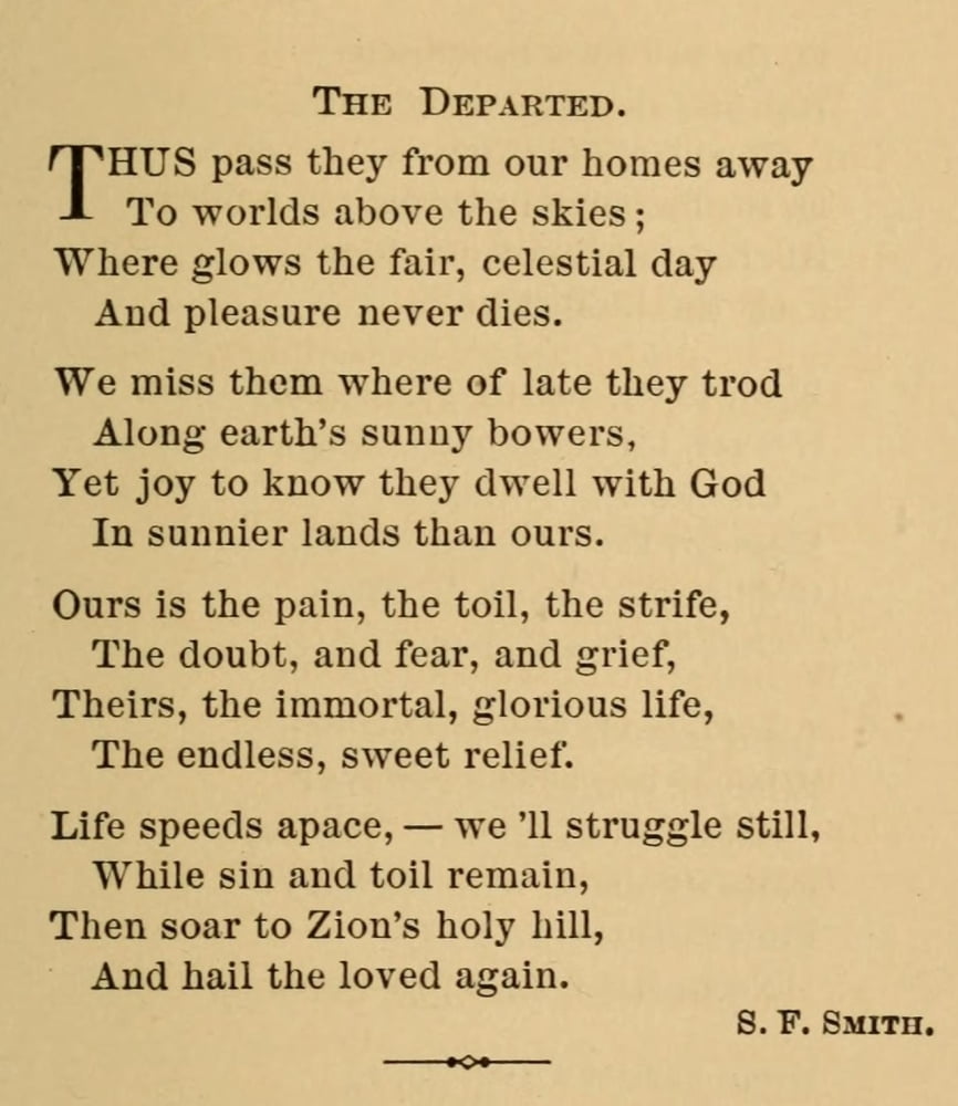 Rock of Ages Poetry 1870 The Departed Canvas Art - Samuel Francis Smith (18 x 24)