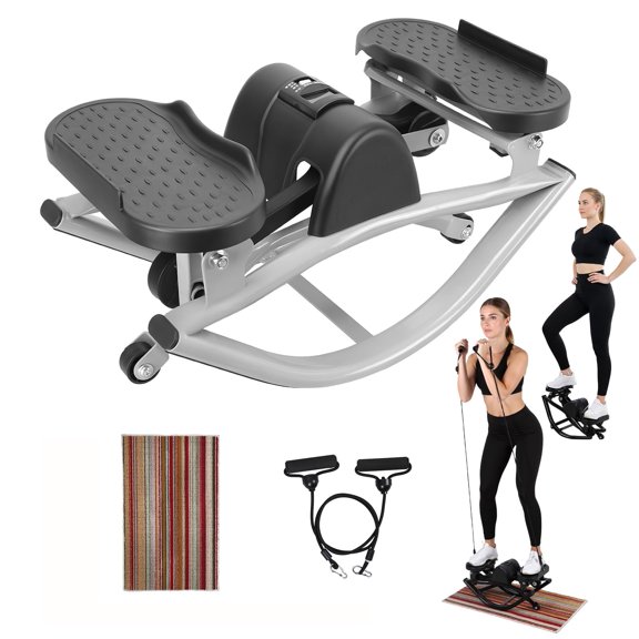 Rock stepper exercise machine, Side to Side Lateral Rocking Fitness Stepper with Resistance Bands and LCD Monitor for Home Gym